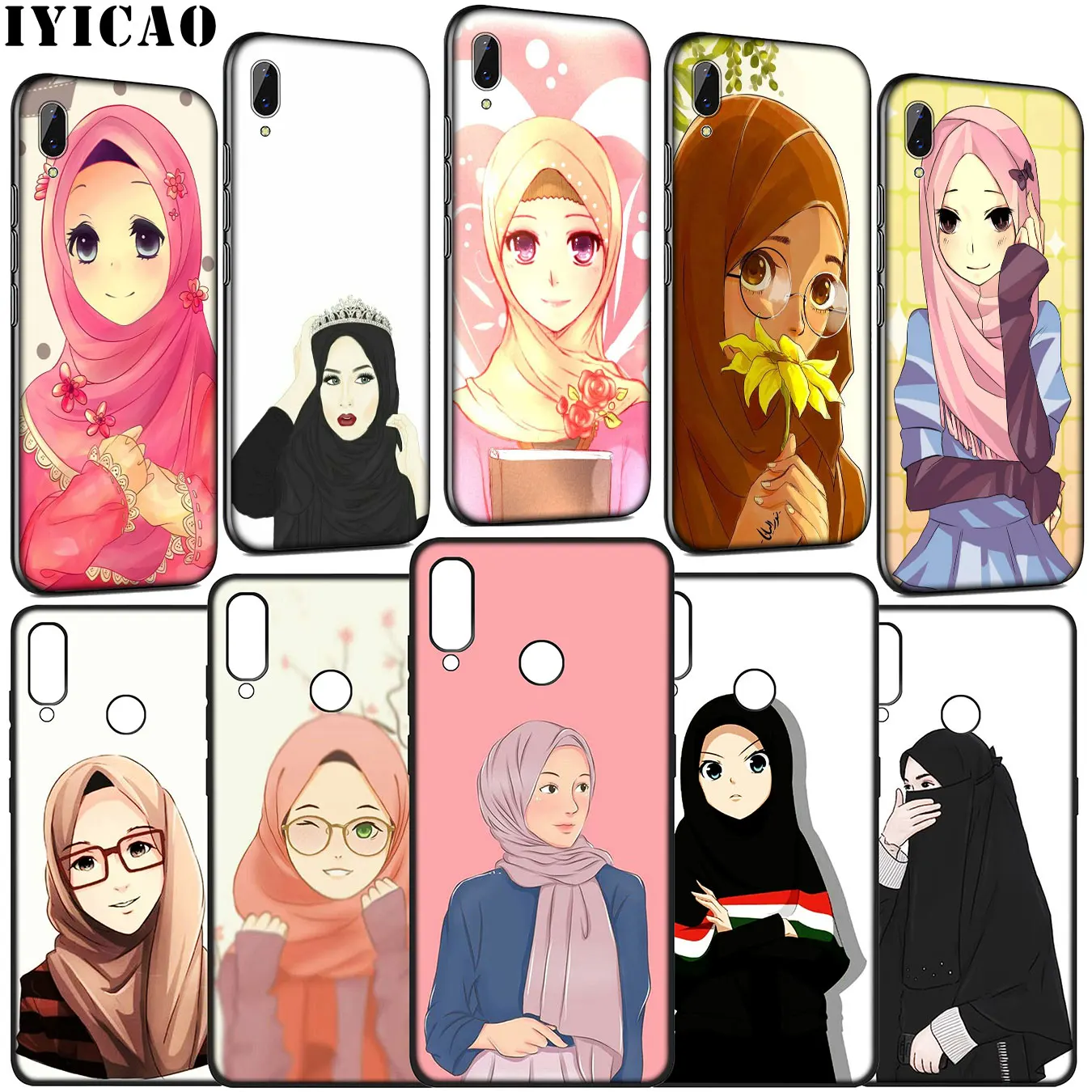 IYICAO Muslim Islamic Girl Eyes Arabic Hijab Soft Case for Huawei Y9 Y7 Y6 Prime 2019 Honor 20 10 9 9X 8C 8X 8 Lite 7C 7X 7A Pro |