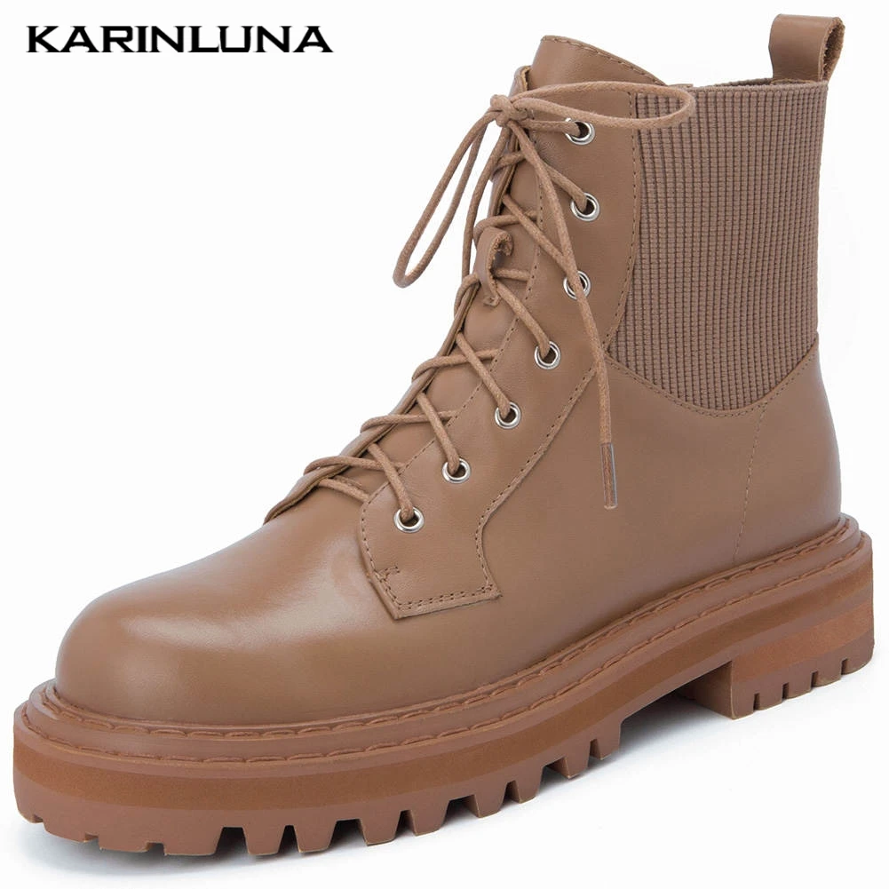 

Karinluna Women's 2019 Leisure Brand Design Fashion Genuine Leather Motorcycles Boots Woman Shoes Ankle Boots Female