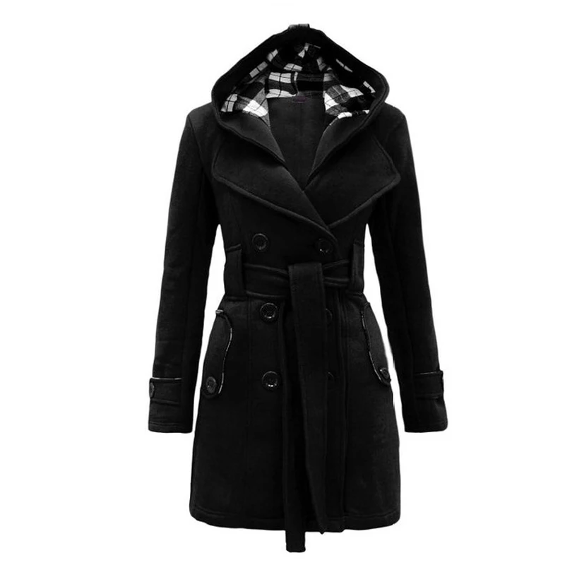 

Spring Fall Plaid Wool Cashmere Coat Pockets Medium Length Black Camel Jackets Sashes Turn-down Collar Double Breasted Red Coat