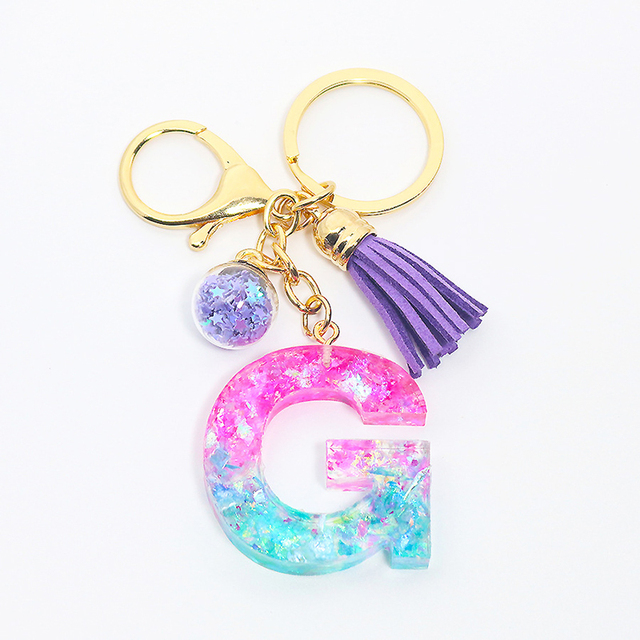 Creative Letter Alphabet Crystal Arylic Liquid Keychain Women Key Chains Ring Car Bag Tassels Pendent Charm Gift Accessory
