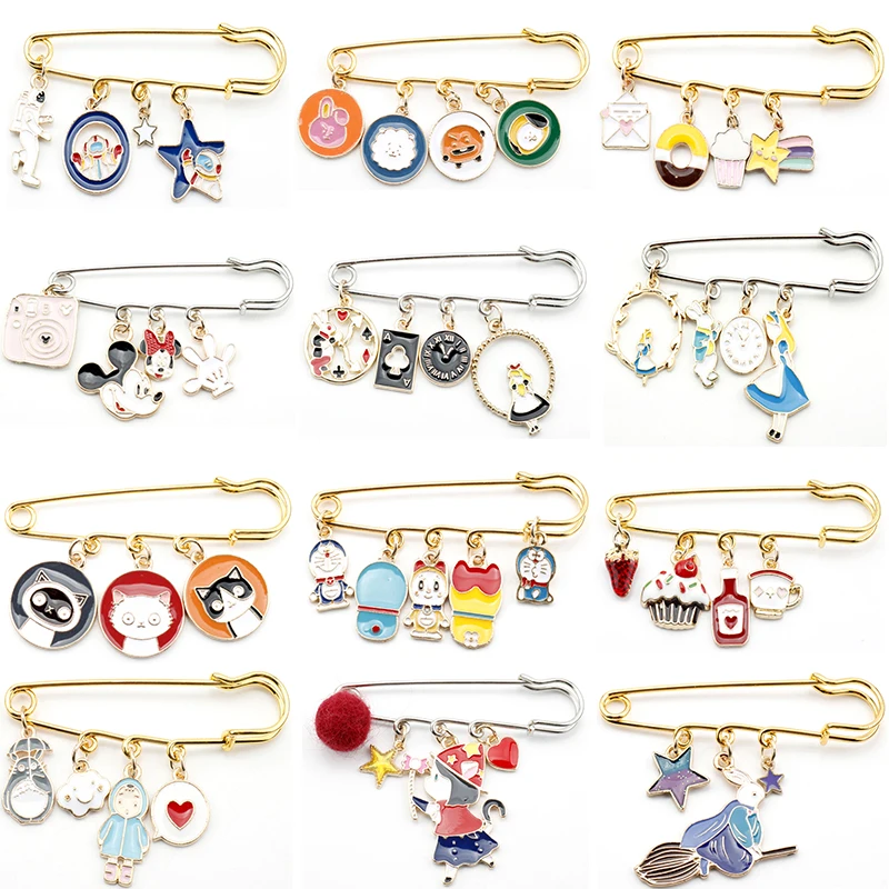 Cute Anime Cat Alice Wonderland Enamel Pendant Pins Brooches Trendy Cartoon Gift | Украшения и аксессуары