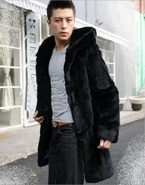Зимняя мужская шуба Chaqueta Jaqueta Couro Masculino с капюшоном, черная шуба из норкового меха средней длины, большие размеры, пальто из искусственного меха S60