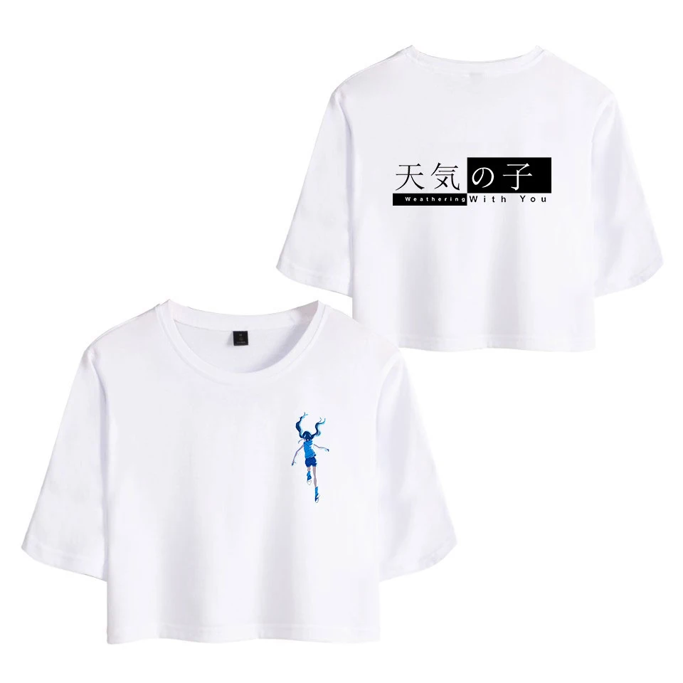  White Crop Top Femme Fashion Son of the weather Printed Harajuku Tee Clothes Women Blouses Shirts T