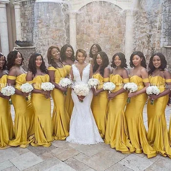 

Off Shoulder Gold Bridesmaid Dresses 2020 Strapless Pleated Sheath Maid Of Honor Dress Lace Up Back Long Wedding Party Dresses