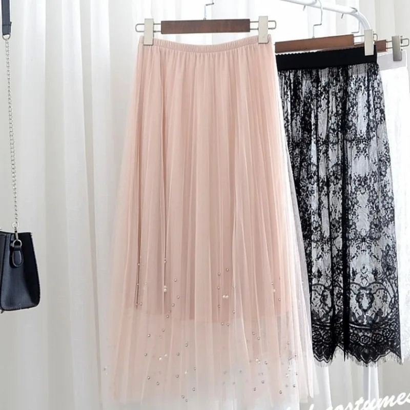 SHENGPALAE New Fashion Autumn Pleated Bead Decoration Elastic Band Straight Skirt Women Solid Tide Faldas Mujer Moda 9A270