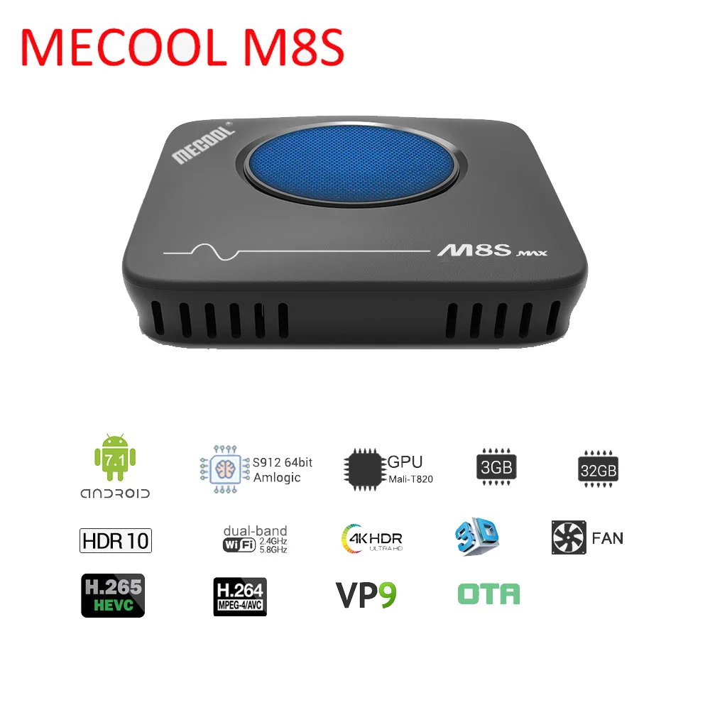 ТВ-приставка Mecool M8S Amlogic S912 Android 3 ГБ DDR3 32 Гб 2,4G/5G WiFi Поддержка IEEE 802,11 a/b/g/n/ac Blutooth4.1 LAN 10/100M