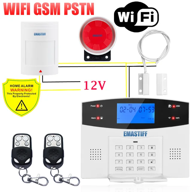 IOS Android APP Wired Wireless Home Security Tuya WIFI PSTN GSM Alarm System Intercom Remote Control Autodial Siren Sensor Kit G2BW WIFI Bundle O