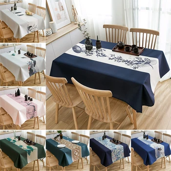 

Chinese Ink Printed Tablecloth Waterproof Oil Proof Linen Cotton Table Cover For Dining Table Kitchen Cafe Decorative Tablecloth