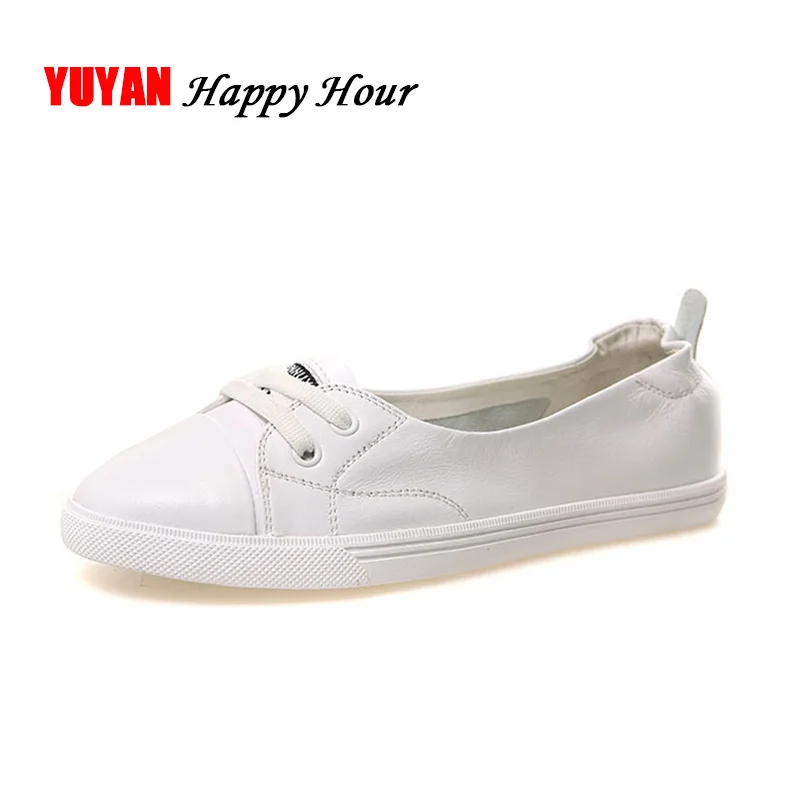 

100% Genuine Leather Shoes Women Flat Causal Shoes Soft Comfortable Fashion Brand Cowhide White Shoes Women's Flats A061