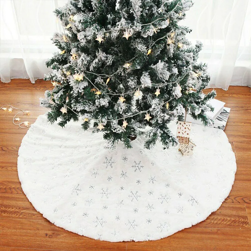 

Christmas Tree Skirts Round Snowflake Embroidery Xmas Tree Skirt Cover Decor PAK55