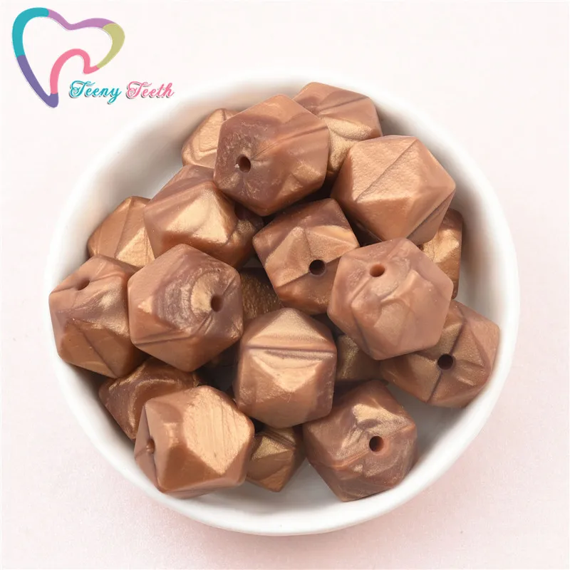 10 PCS Metallic Copper 14-17 MM Silicone Hexagon Loose Beads DIY Teething Pacifier Chain BPA Free Perle Geometrical | Украшения и