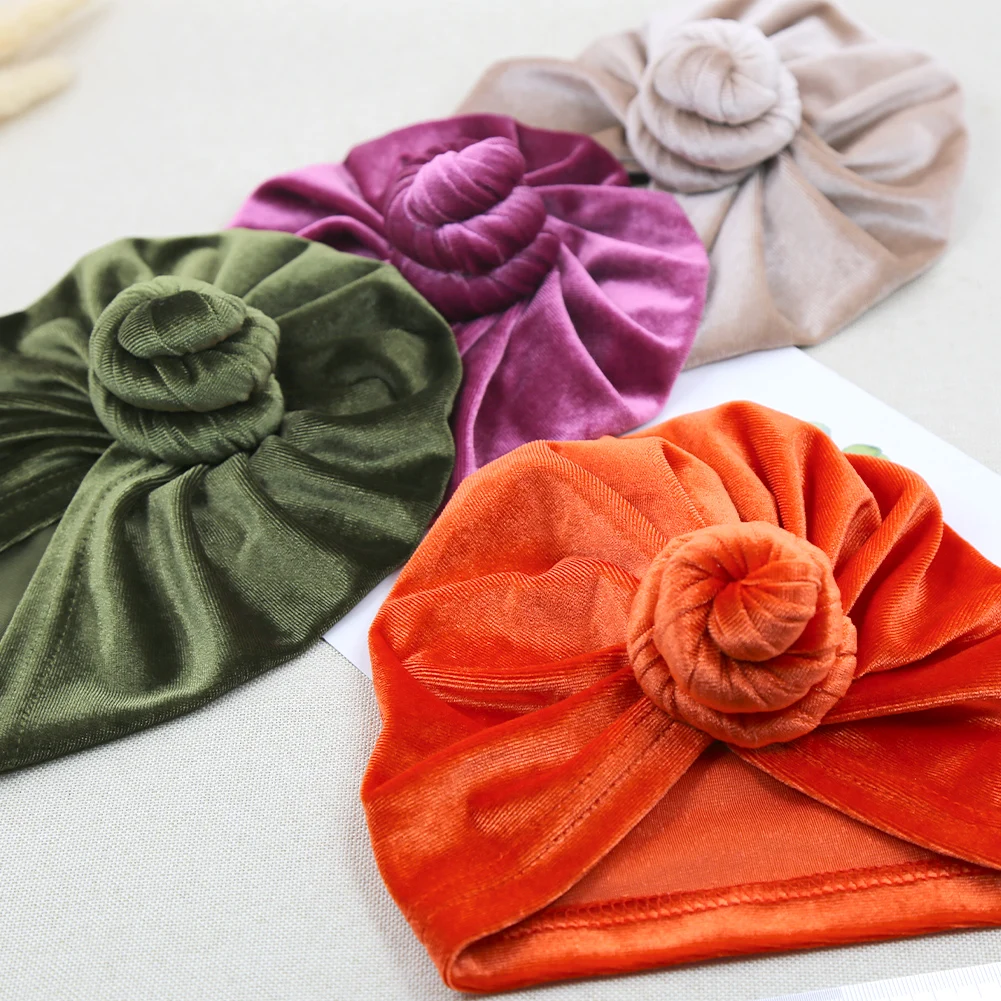 Velvet Hat Head-Wrap Hair-Accessories Turban Baby Beanies Solid-Velour Newborn Winter