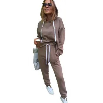 

High Quality 2020 Autumn Tracksuit Long Sleeve Thicken Hooded Sweatshirts 2 Piece Set Casual Sport Suit Women Tracksuit Set