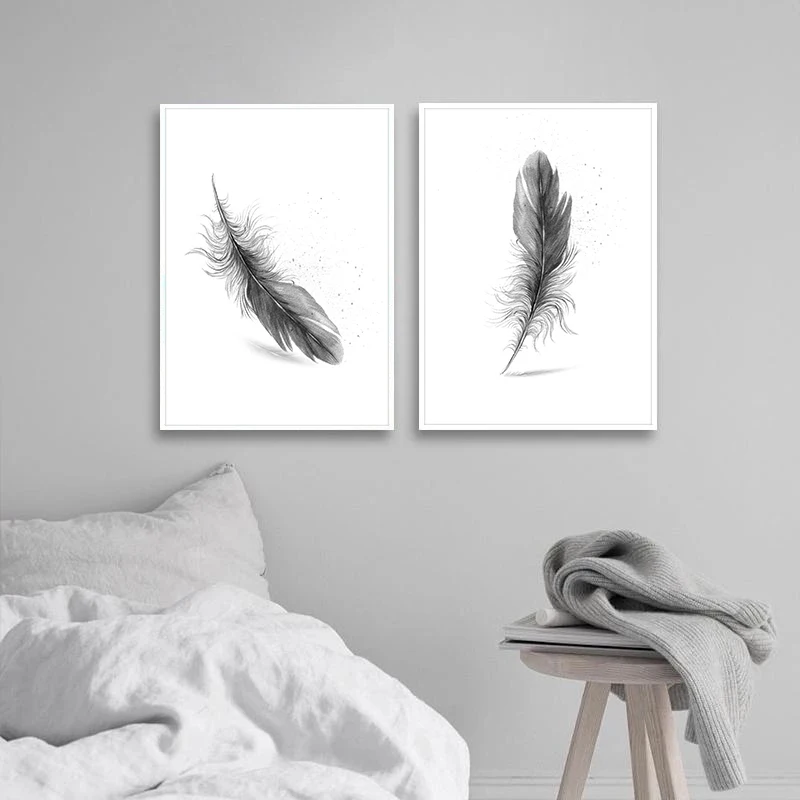 Details about   Watercolor Feather Black White Poster Abstract Canvas Print Simplicity Painting 