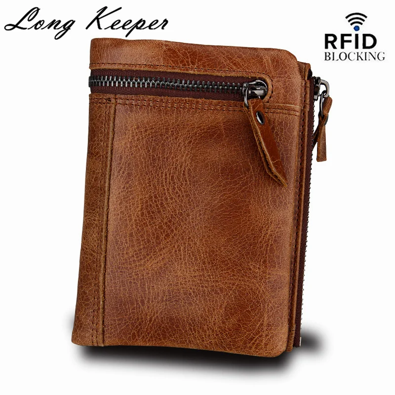 

100% Genuine Leather Men Wallet Small Zipper Pocket Men Wallets Portomonee Male Short Coin Purse Brand Perse Carteira For Rfid