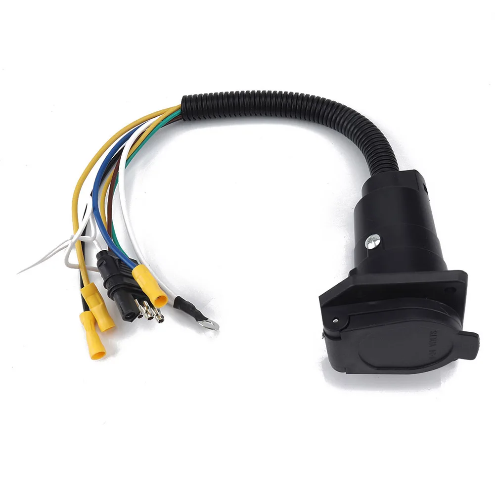 

12V 4-Way Flat to 7 Way Trailer Plug Round RV Blade Wiring Connector Adapter with Bracket Trailer Accessories