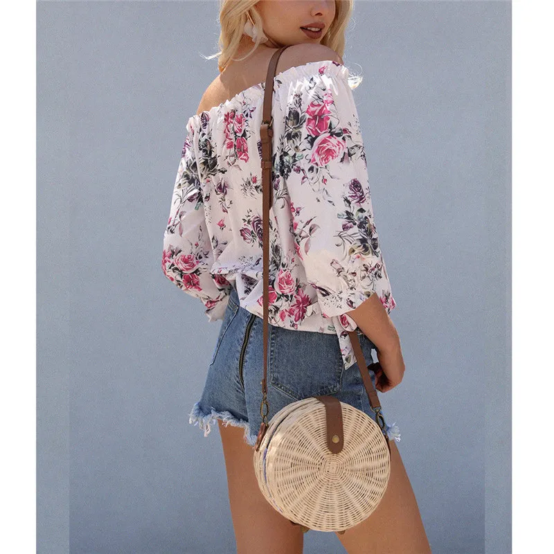 arrival Women Off Shoulder Tops Long Sleeve Floral Print Pullover Casual Blouse Hals Langarm Chiffon Summer Chiffon Blouse Lady