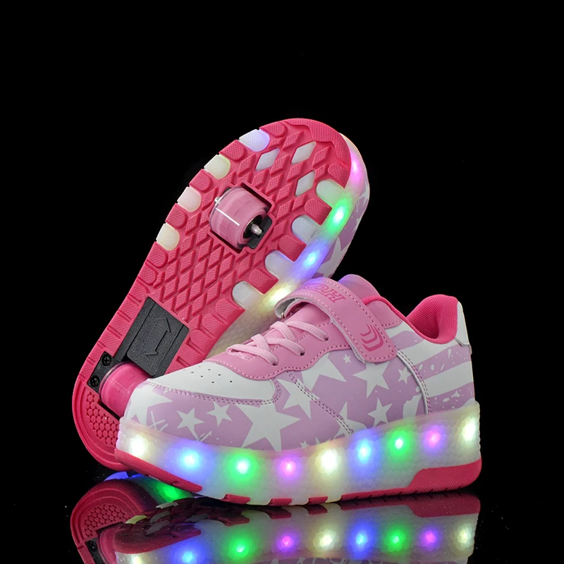 2021 tamaño 28 40 luz LED de zapatos para niños luminosa de Skate zapatillas de deporte doble chico s patines luces|Zapatillas de skate| - AliExpress