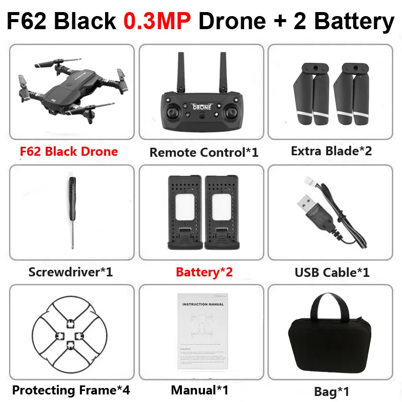 F62 B 0.3MP 2B Bag F62 Foldable Profissional Drone with 4K HD Dual Camera WiFi FPV Optical Flow Wide Angle RC Helicopter Quadrocopter Toy SG106 E58 - Цвет: F62 B 0.3MP 2B Bag