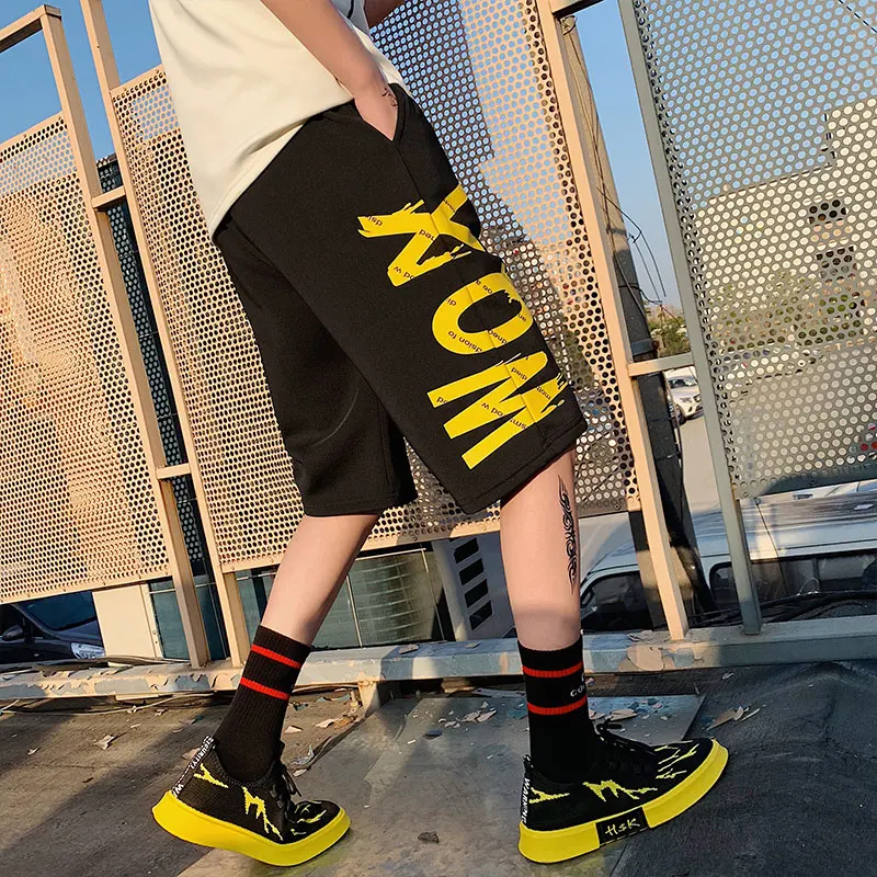 Летние популярные шорты, мужские свободные прямые модные шорты, мужские шорты большого размера с буквенным принтом длиной до колен