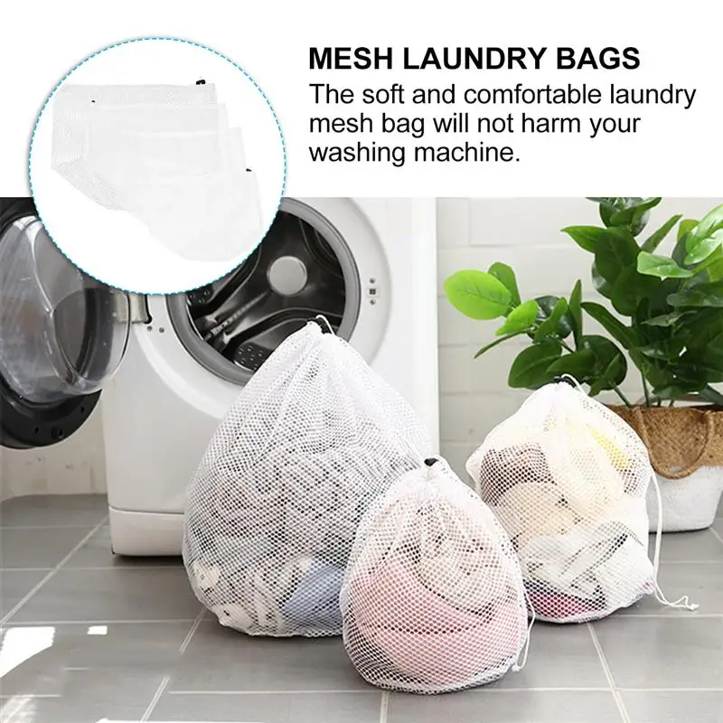 

4Pcs Mesh Laundry Bags with Drawstring Travel Dorm Large Laundry Storage Bags