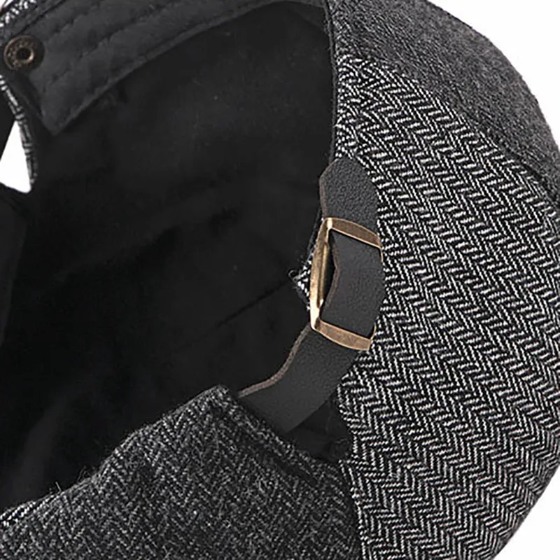 Beret Cap Women Men Vintage British Style Adjustable Sunshade Woolen Peaked Hat Outdoor Headwear Apparel Accessories
