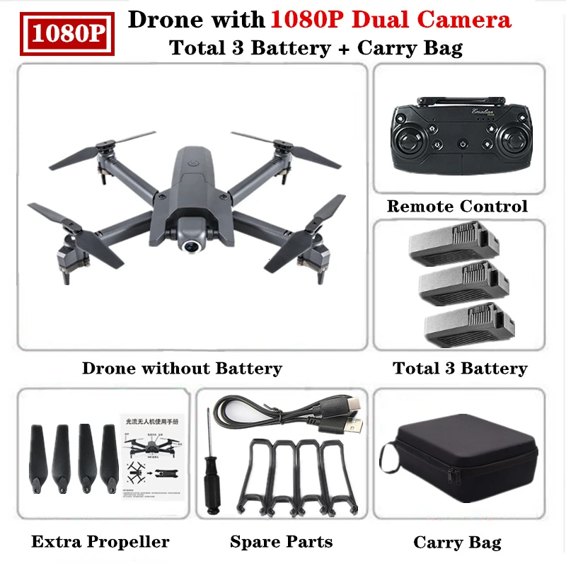 1080P-Dual Camera-9 Радиоуправляемый Дрон с 720 P/1080 P/4 K HD камерой WiFi FPV Квадрокоптер 106 режим удержания высоты складной Вертолет VS E58 M69 SG106 Дрон игрушка - Цвет: 1080P-Dual Camera-9