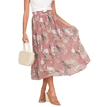 Summer New Fashion Vintage Bohemia Chiffon Floral Printed Women Boho Maxi Beach Party Loose Flare Skirt d2