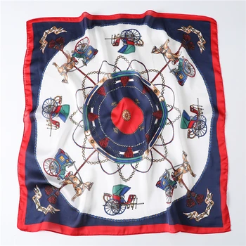 

Luxury Brand Designer Silk Scarf High Quality Shawls Carriage Chain Pattern Young Lady of Note Small Bandana Neck Scarves Women