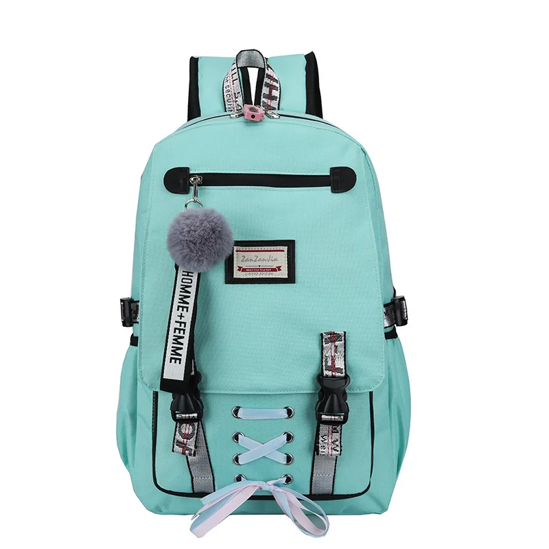 Розовый холщовый рюкзак для женщин, школьные сумки для девочек-подростков, консервативный стиль, Большой Вместительный USB рюкзак, молодежный рюкзак - Цвет: Зеленый