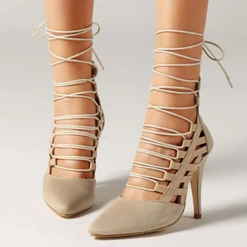 

2020 WOMEN'S Pumps Sandals Summer Pointed-Toe Bandage Cloth Hollow out High Heel Shoes Roman style fashion high heel shoes