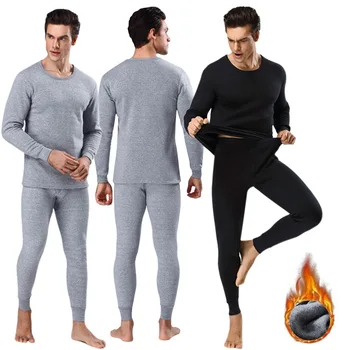 

Men Winter Fleece Lined Basic Thicken Warm Long Sleeve Top Solid color Long Bottom Trouser Underwear Set hh88
