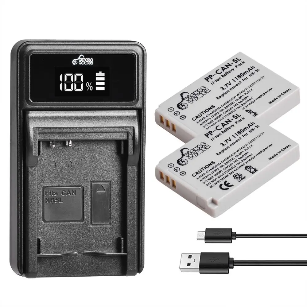 2 pcs NB 5L Battery and LED Charger for Canon PowerShot S100 S110