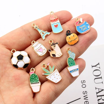 

New 10pcs Alloy Enamel Charms Fruit Pumpkin Strawberry Plant Pendant For Making DIY Bracelet Keychain Jewelry Accessories