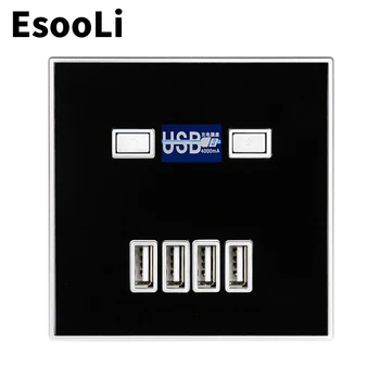 

EsooLi High Quality 4-PORT quick charger home use wall socket Power USB Electrical Outlet 86*86mm 4000MA
