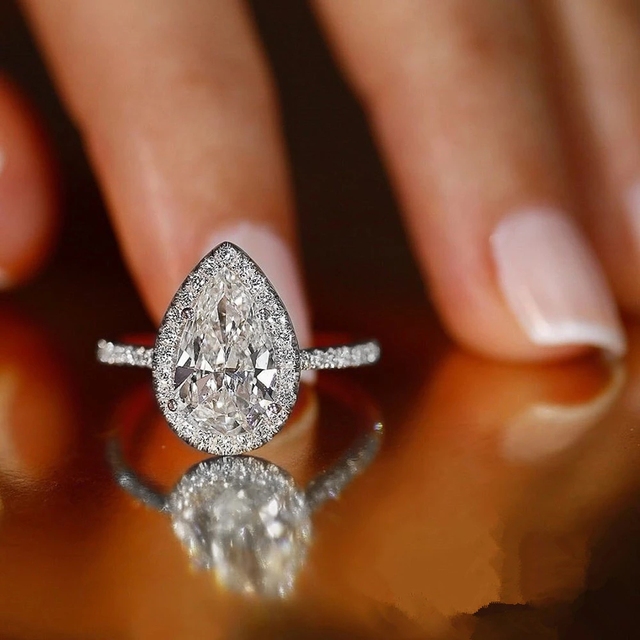 Diamond Rings For Women Zircon Charms Bridal White Gold Engagement Promise Ring Trendy Korean Marriage Jewelry Wholesale