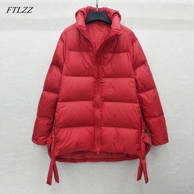

FTLZZ 2019 Winter 90% Ultra Light Down Jacket Women Slim White Duck Down Coat Parkas Female Warm Parkas Turtleneck Outwear