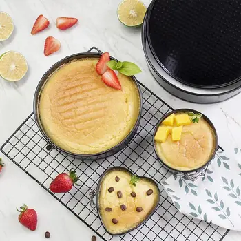 

3pcs/set Round/heart/square Cake Baking Pan Carbon Bottom Non-Stick Cake Steel Removable Springform Bakeware Molds Pan R6D9
