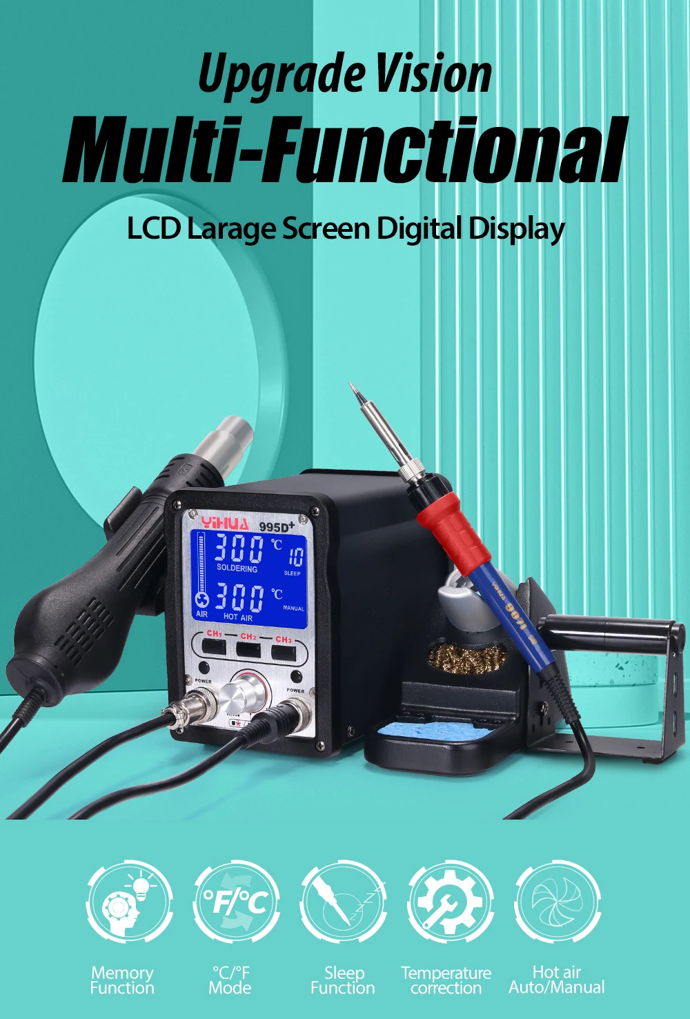 YIHUA 995D+SMD Soldering Station With Pluggable Hot Air Gun Soldering iron BGA Rework Station Phone Repair Welding Station electric welding