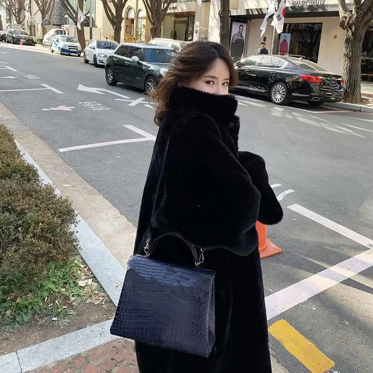 ##BUY Winter Thicken Warm Faux Mink Fur Coats Mandarin Collar Women Stand Neck Loose Plush Coat Oversize Cardigan Long Outwear