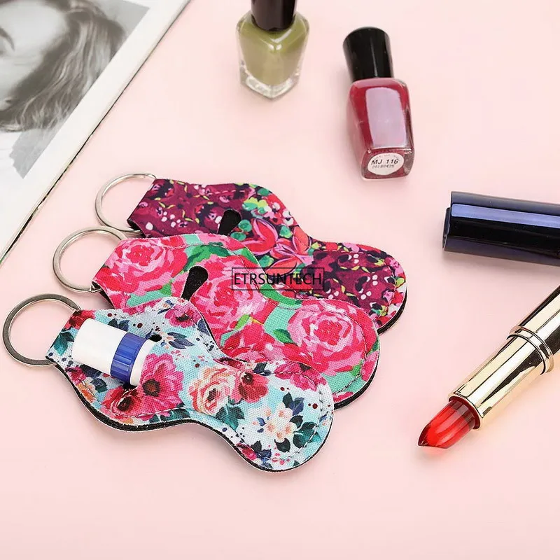 1PC Neoprene Chapstick Holders Lipstick Cases Cover Portable Balm Holders with 1PC Wristlet Lanyards keychain Party Gifts
