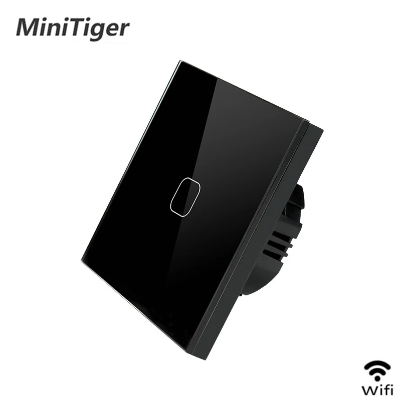Minitiger EU/UK wifi умный сенсорный выключатель приложение беспроводной пульт дистанционного света настенный выключатель Хрустальная стеклянная панель работает с Alexa/Google Home - Цвет: WiFi Black 1gang