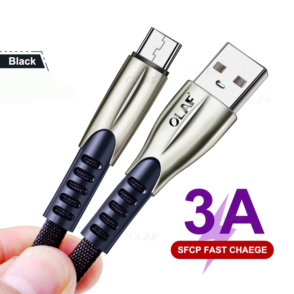 Олаф 3A Micro usb type-C кабель 3 м Быстрая зарядка USB C Micro USB быстрая зарядка кабель для samsung Xiaomi huawei type-C кабель Шнур - Цвет: Black