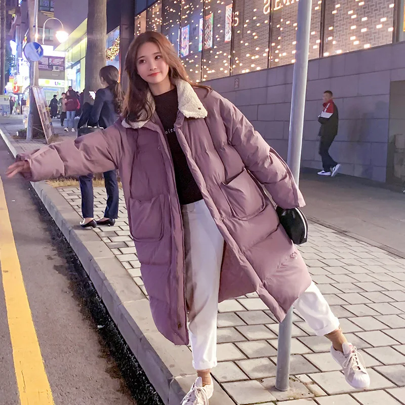 

Photo Shoot Korean-style CHIC Loose-Fit Lambs Wool Mid-length Cotton Coat Women's 2019 Winter New Style Fur Collar Cotton-padded