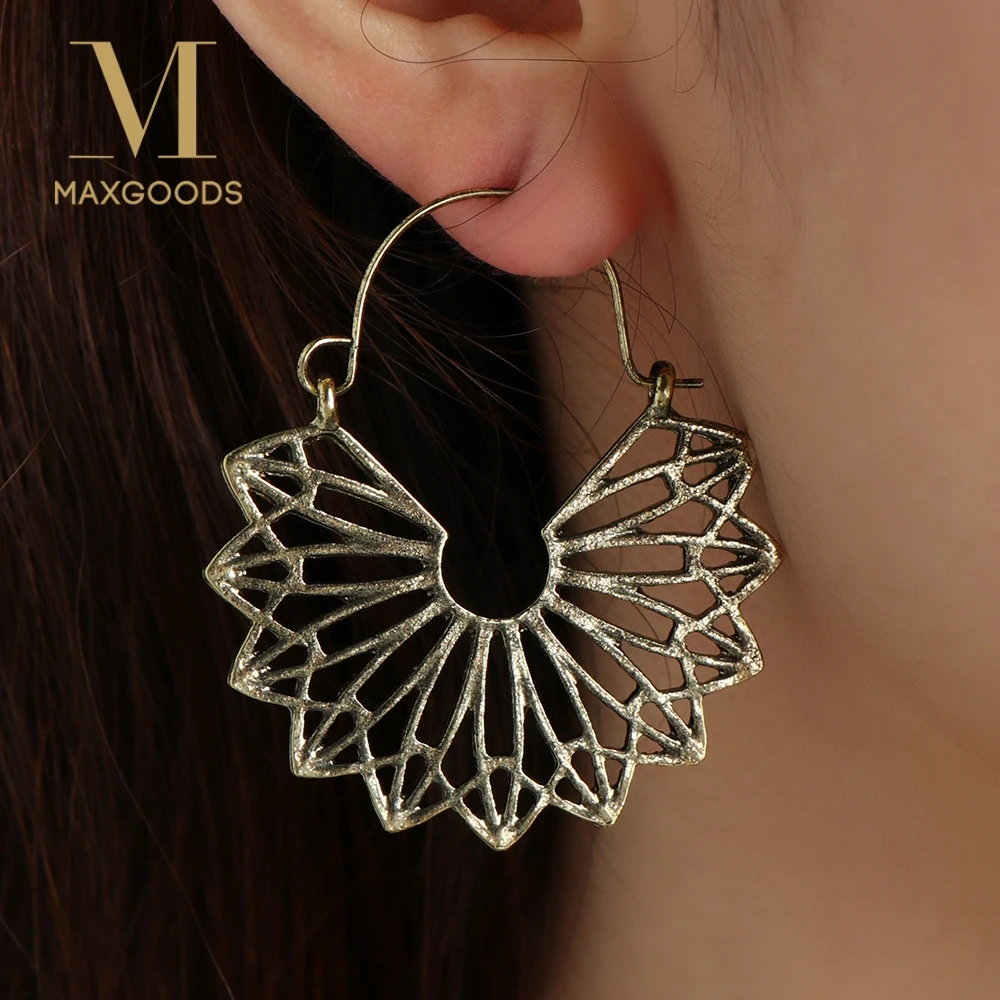 

1 Pair Indian Tribal Brass Earring Dangle Drop Earring Flower Ornate Swirl Gypsy Earring For Women Boho Vintage Earring