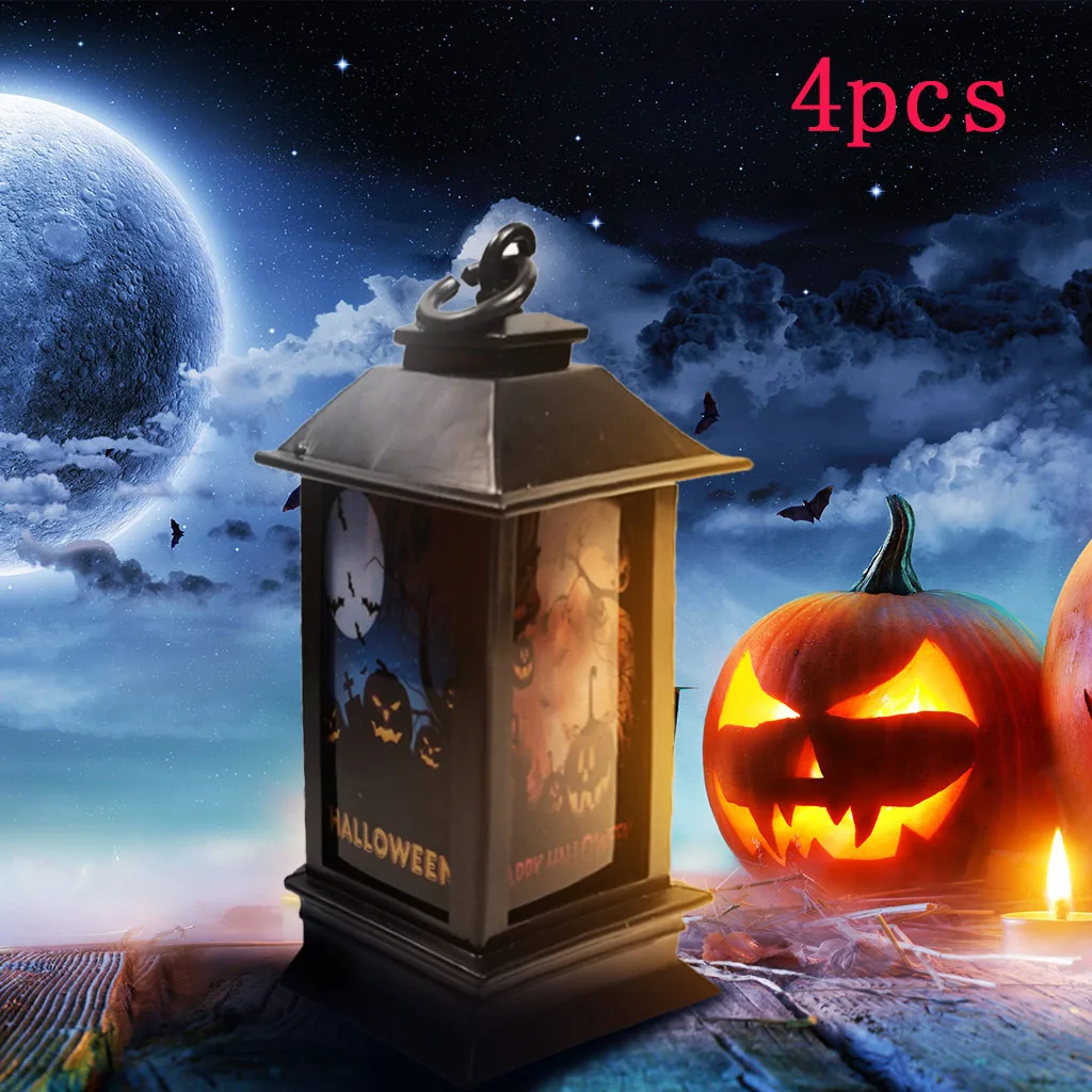 4PCs Halloween LED Lighted Night Light Decorative Props Plastic Glowing Night Skull Ghost Printed Horron Halloween lights