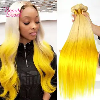 

613 Yellow Pink Blonde Ombre Human Hair Bundles Brazilian Straight Hair Weave 1 3 4 Bundles Remy Colored Straight Hair Bundles