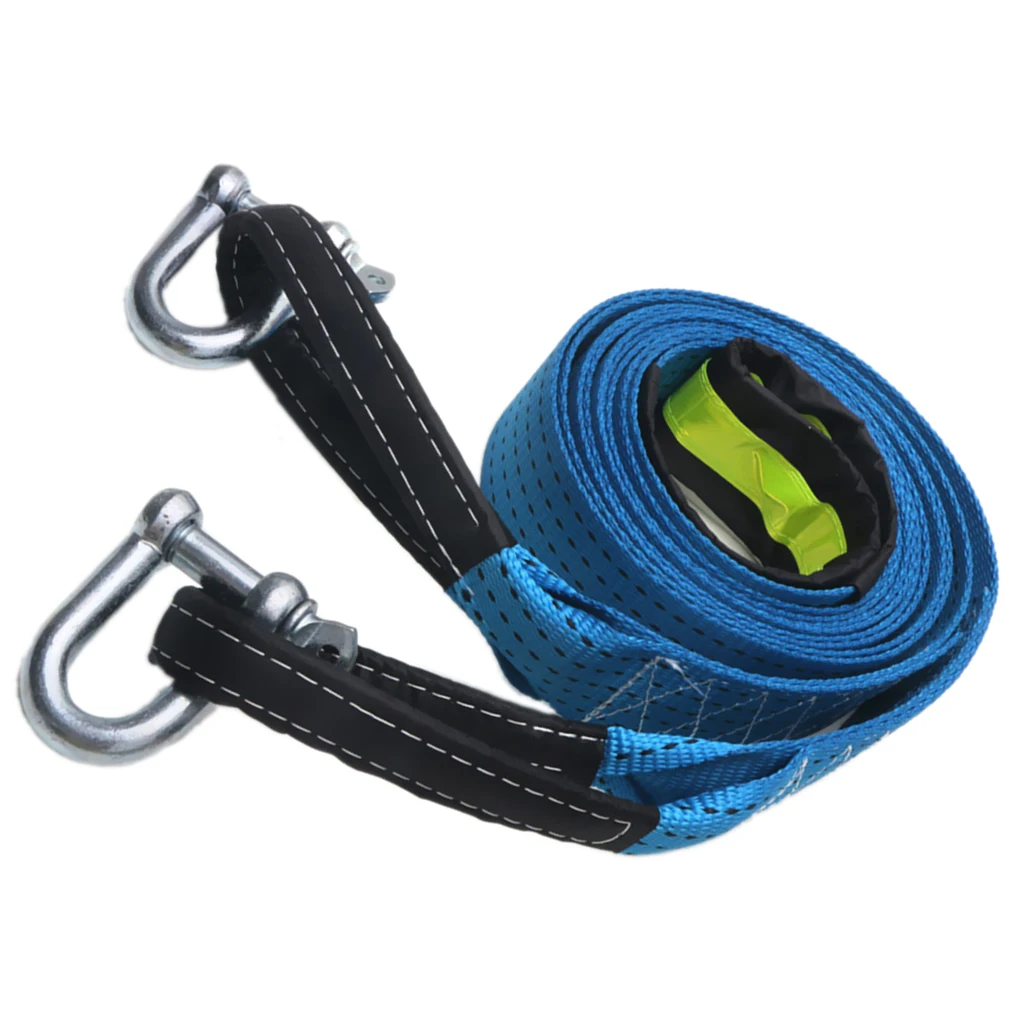 Nylon Tow Winch Rope with Luminous U-hook Blue – Vehicle Towing Strap – 1.97Inchx16.40Feet – 17,636LBS Towing Capacity