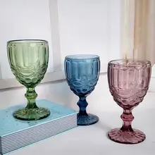 6pcs/Lot Retro Vintage Relief Red Wine Cup Engraving Embossment Glass Household Juice Drink Champagne Goblet Assorted Goblets