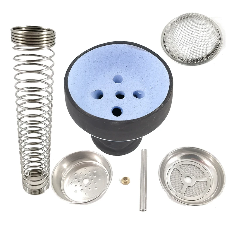 

Silver Stainless Steel Hookah Metal Screen Nargile Hose Spring For Shisha Narguile Charcoal Shelf Natural Clay Hookah Bowl